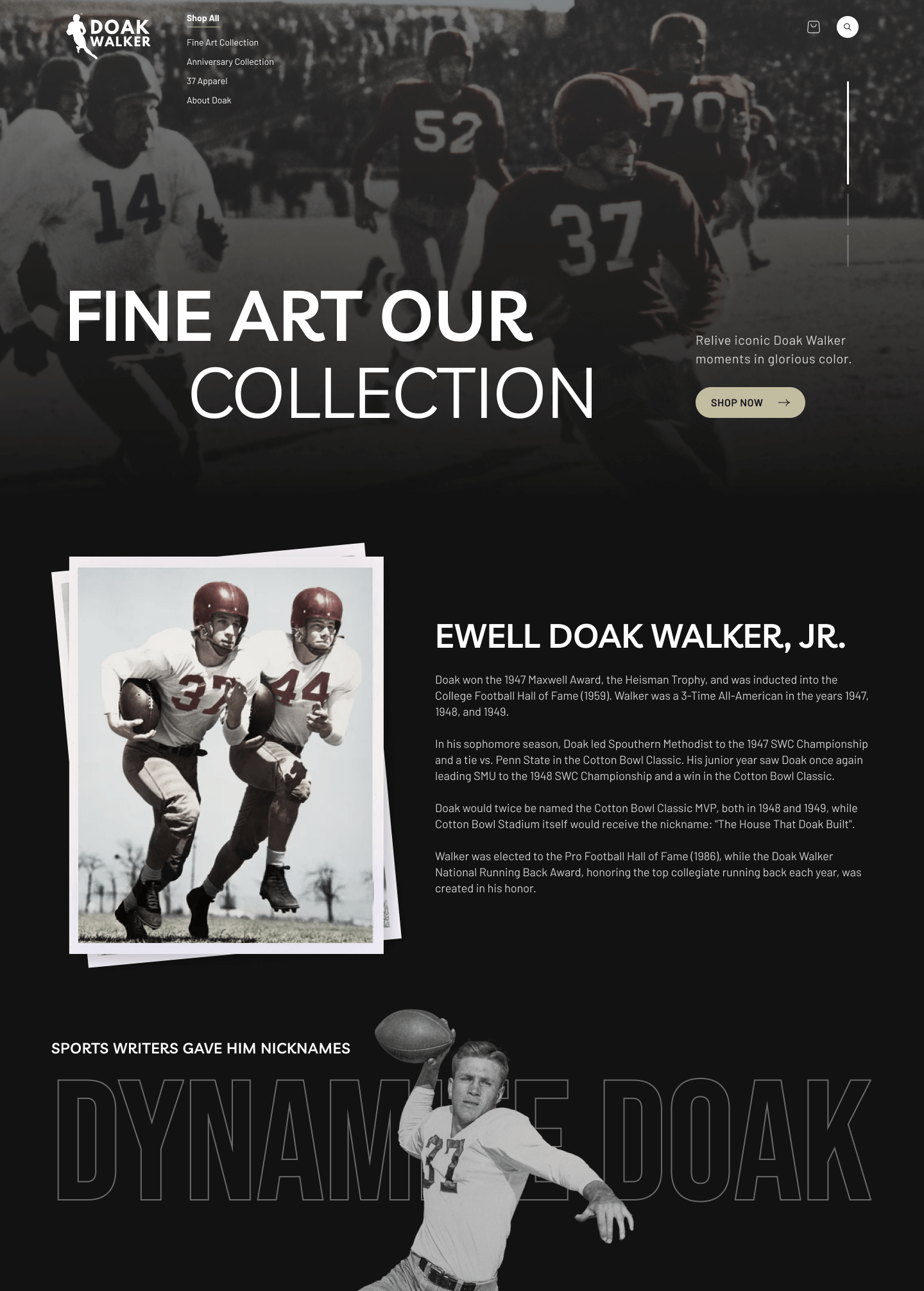 Website Development 1 A vintage-style webpage featuring images and text about Doak Walker, a notable football player, showcases unlimited graphic design finesse. With black-and-white photos of him in action and details on career highlights, the bold layout evokes nostalgia while celebrating his legacy.